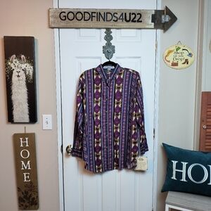 Kikomo Vintage Colorful Western Aztec Womens ButtonDown Long Sleeve Shirt Size L